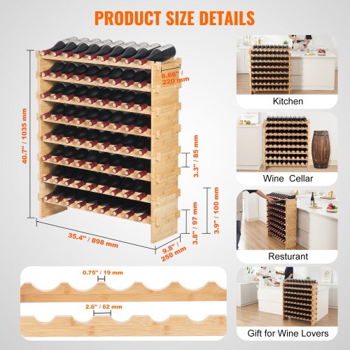 Vertical Wine Rack Bottle Modular Wine Rack X, Stackable Wine