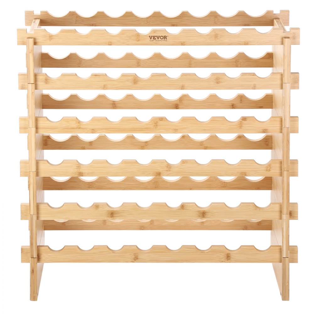 VEVOR 48 Bottle Stackable Modular Wine Rack, 6-Tier Solid Bamboo Wood Storage Racks, Floor Freestanding Wines Holder Display Shelf, Wobble-Free Shelves for Kitchen, Bar, and Cellar (Natural Color)