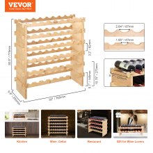 VEVOR Casier à vin modulaire empilable pour 48 bouteilles, supports de rangement en bois de bambou massif à 6 niveaux, présentoir à vin autoportant au sol, étagères sans oscillation pour cuisine, bar et cave (couleur naturelle)