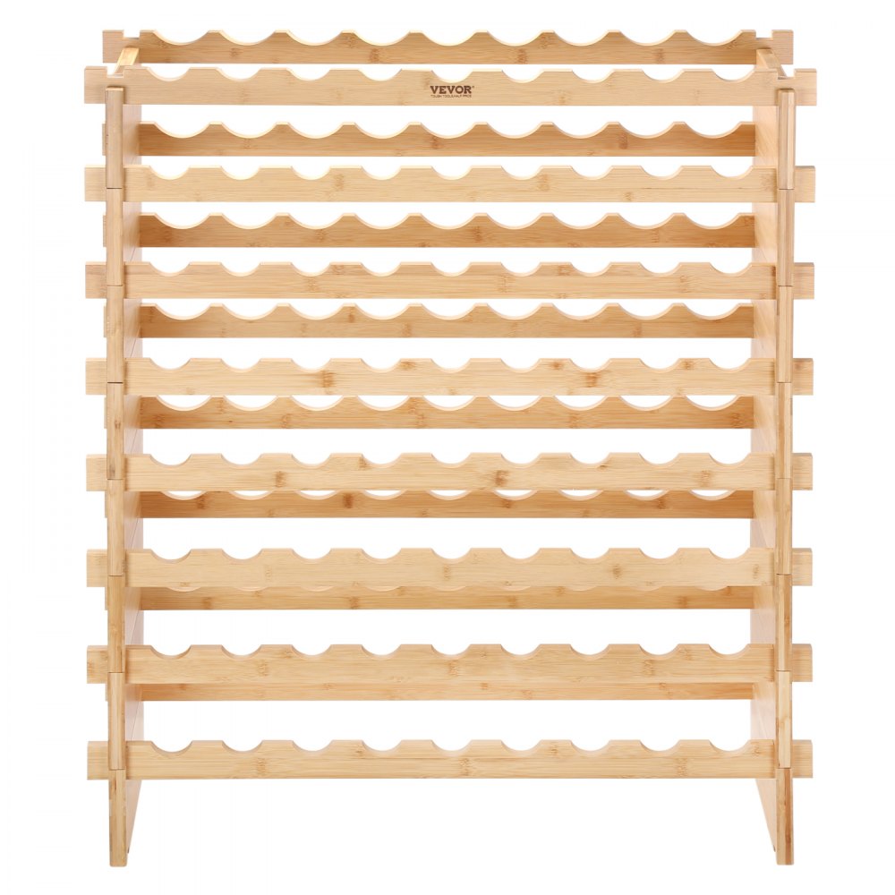 VEVOR 72 Bottle Stackable Modular Wine Rack, 8-Tier Solid Bamboo Wood Storage Racks, Floor Freestanding Wines Holder Display Shelf, Wobble-Free Shelves for Kitchen, Bar, and Cellar (Natural Color)