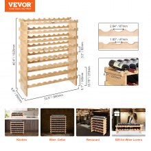 VEVOR 72 Bottle Stackable Modular Wine Rack, 8-Tier Solid Bamboo Wood Storage Racks, Floor Freestanding Wines Holder Display Shelf, Wobble-Free Shelves for Kitchen, Bar, and Cellar (Natural Color)