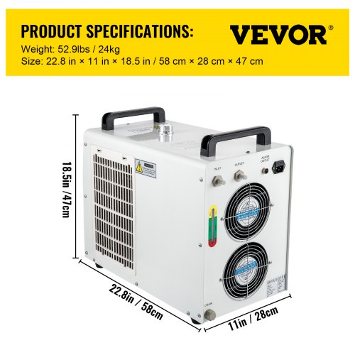 VEVOR Industrial Chiller, 110V CW-5000 Industrial Water Chiller, 800W Cooling Capacity, 6L Capacity Cooling Water, 4.5-7A Current Recirculating Chiller for 80W/100W Engraving Machine Cooling Machine