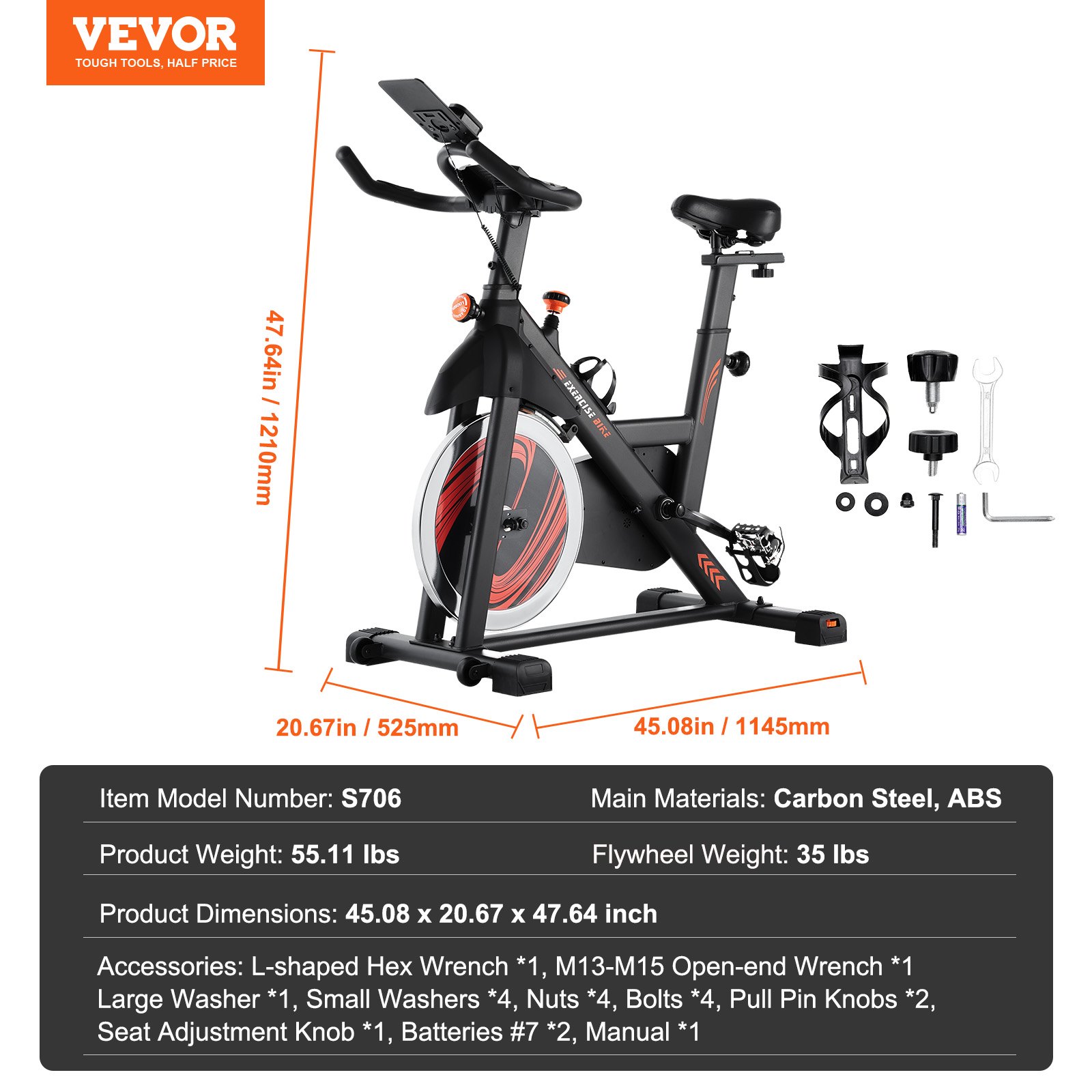 VEVOR Exercise Bike, Adjustable Magnetic Resistance Stationary Bike, Indoor Cycling Bike for Home Cardio, Workout Bike with Silent Belt Drive, Comfortable Seat Cushion, LCD Monitor, and Heavy Flywheel