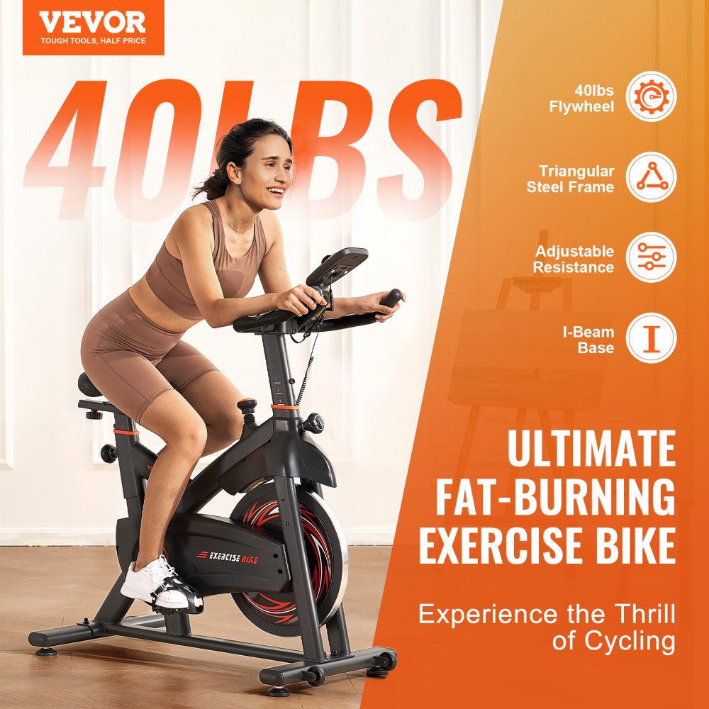 VEVOR Exercise Bike, Adjustable Magnetic Resistance Stationary Bike, Indoor Cycling Bike for Home Cardio, Workout Bike with Silent Belt Drive, Comfortable Seat Cushion, LCD Monitor, and Heavy Flywheel