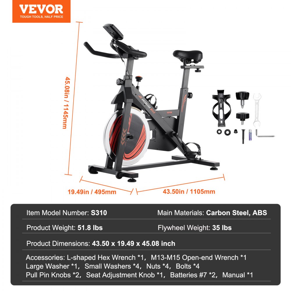 VEVOR Exercise Bike, Adjustable Stationary Bike, Indoor Cycling Bike for Home Cardio, Workout Bike with Silent Belt Drive, Comfortable Seat Cushion, LCD Monitor, and Heavy Flywheel