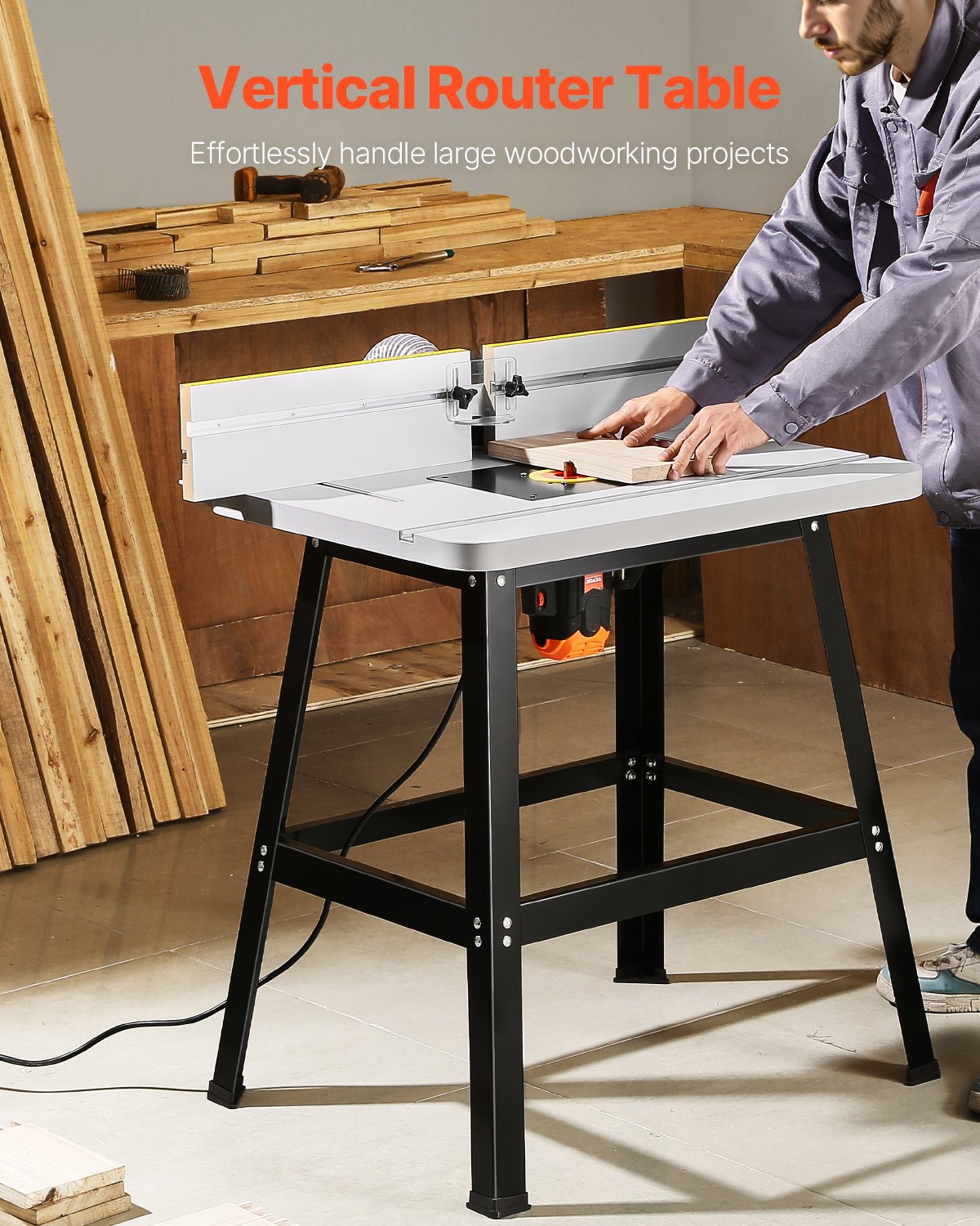 VEVOR presisjonsfresebordsystem, 800 x 606 mm / 31,5 tommer x 23,9 tommer, fresebordtilbehørssett med justerbart gjerde, MDF-topp, solid metallbase, støvoppsamlingsport, kompatibel med freser og diverse bor