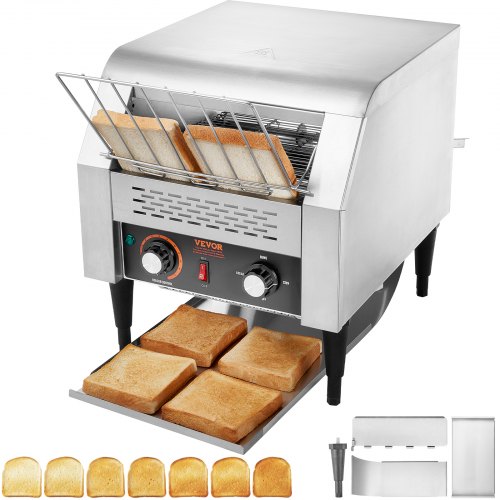 VEVOR Commercial Conveyor Toaster, 300 Slices/Hour Conveyor Belt Toaster, Heavy Duty Stainless Steel Commercial Toaster Oven, Electric  Restaurant Commercial Toaster for Toast Bun, Bagel, Bread