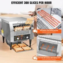 VEVOR Commercial Conveyor Toaster, 300 Slices/Hour Conveyor Belt Toaster, Heavy Duty Stainless Steel Commercial Toaster Oven, Electric  Restaurant Commercial Toaster for Toast Bun, Bagel, Bread