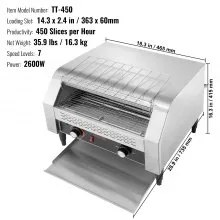 VEVOR Commercial Conveyor Toaster, 450 Slices/Hour Conveyor Belt Toaster, Heavy Duty Stainless Steel Commercial Toaster Oven, Electric Restaurant Commercial Toaster for Toast Bun, Bagel, Bread
