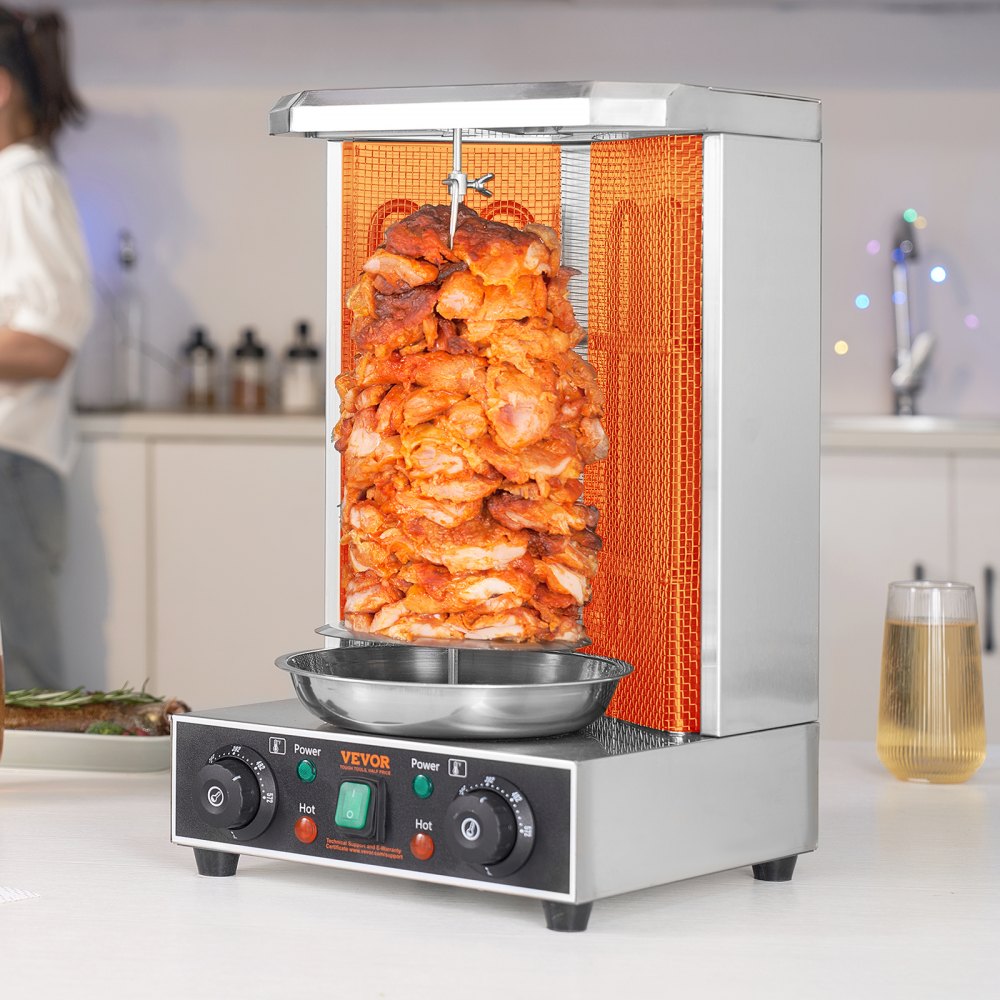 VEVOR Shawarma Grill Machine, 13lbs Capacity, Chicken Shawarma Cooker Machine with 2 Burners, 122℉-572℉ Electric Vertical Broiler Gyro Rotisserie Oven Doner Kebab Machine for Home/Commercial Use