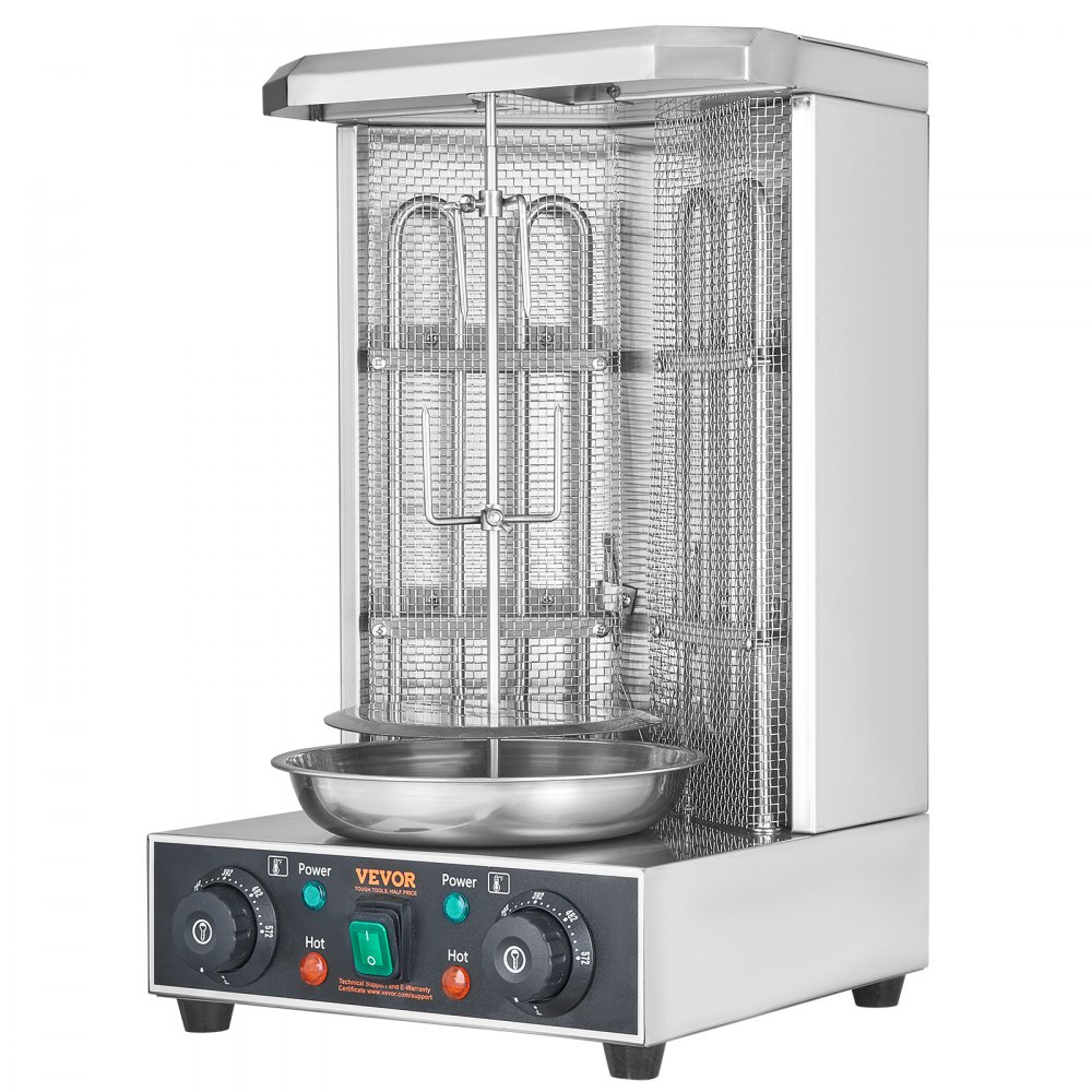 VEVOR Shawarma Grill Machine, 13lbs Capacity, Chicken Shawarma Cooker Machine with 2 Burners, 122℉-572℉ Electric Vertical Broiler Gyro Rotisserie Oven Doner Kebab Machine for Home/Commercial Use