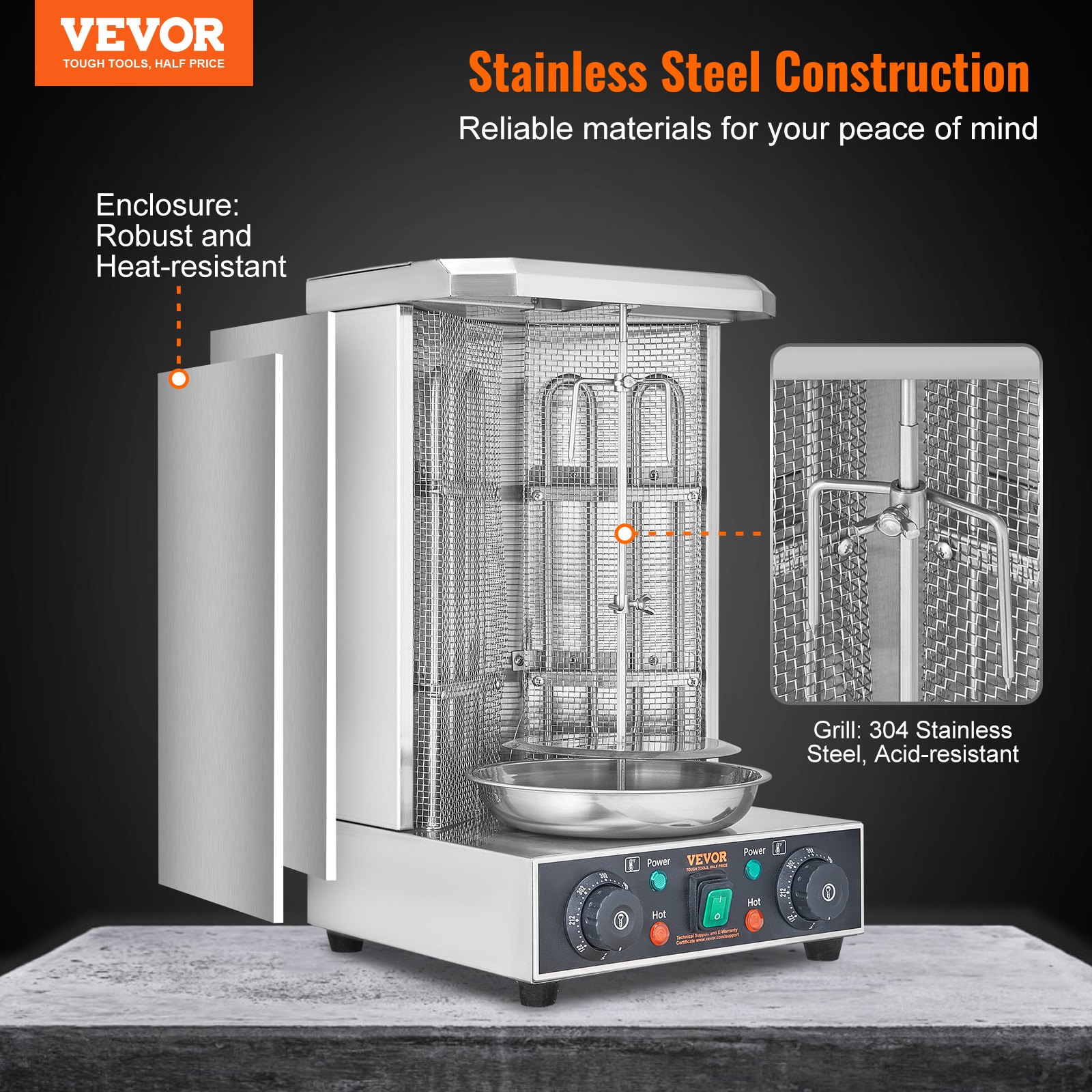 VEVOR Shawarma Grill Machine, 13lbs Capacity, Chicken Shawarma Cooker Machine with 2 Burners, 122℉-572℉ Electric Vertical Broiler Gyro Rotisserie Oven Doner Kebab Machine for Home/Commercial Use