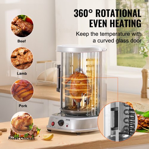 VEVOR Shawarma Grill Machine, Vertical Chicken Shawarma Cooker Machine Countertop, Electric Stainless Steel Broiler Gyro Rotisserie Oven Doner Kebab Machine, for Home Restaurant Kitchen Parties