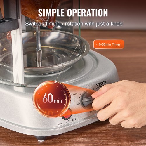 VEVOR Shawarma Grill Machine, Vertical Chicken Shawarma Cooker Machine Countertop, Electric Stainless Steel Broiler Gyro Rotisserie Oven Doner Kebab Machine, for Home Restaurant Kitchen Parties