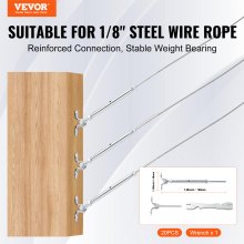 VEVOR T316 Stainless Steel Adjustable Angle 1/8" Cable Railing Kit/Hardware for Wood Post，Marine Grade for 1/8"Wire Rope,0-180-Degree Angle & Easy Installation, Silver (20 Pack)