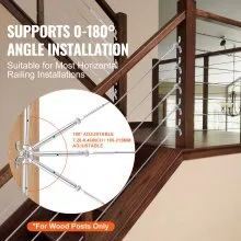 VEVOR T316 Stainless Steel Adjustable Angle 3.2mm Cable Railing Kit/Hardware for Wood Post，Marine Grade for 3.2mmWire Rope,0-180-Degree Angle & Easy Installation, Silver (30 Pack)