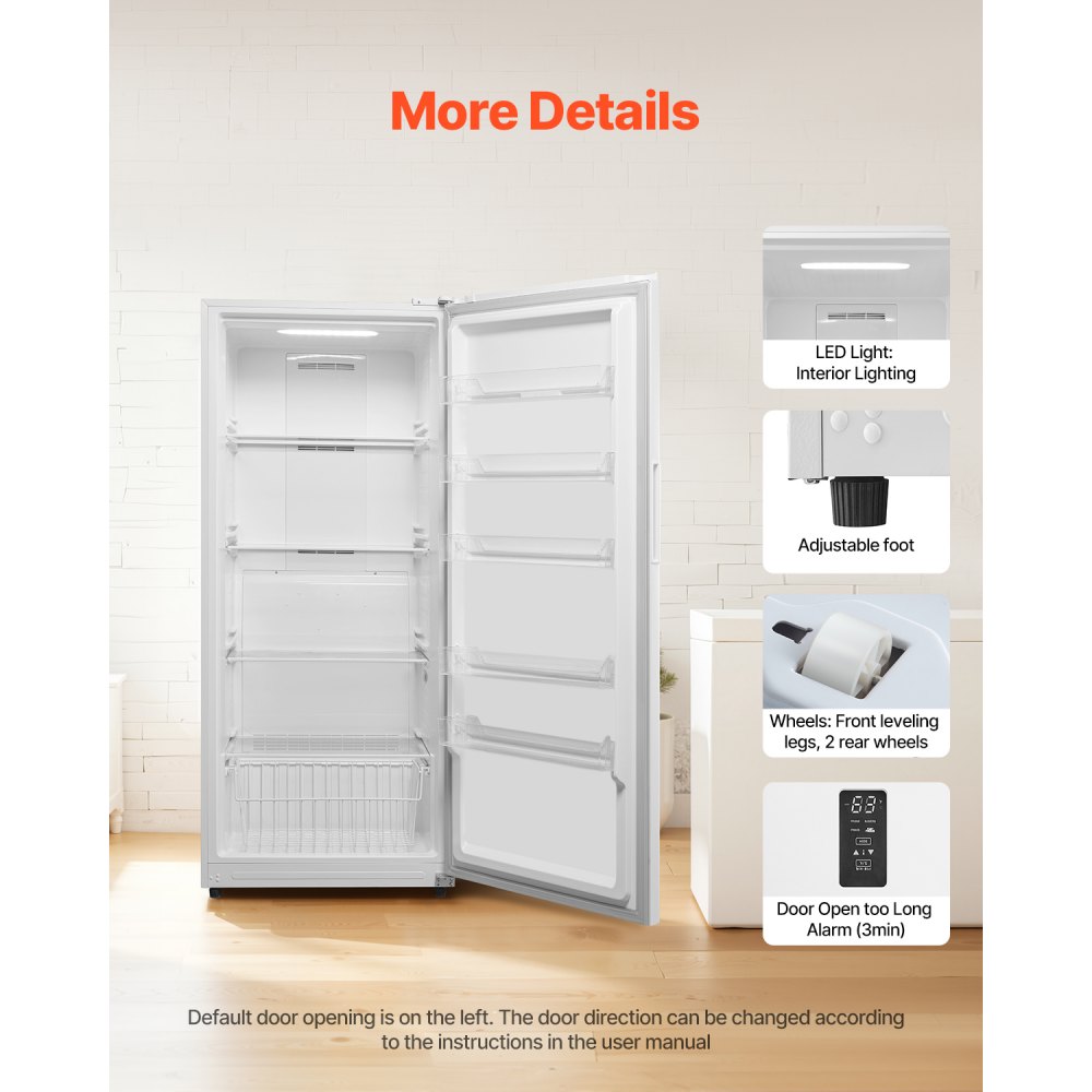 VEVOR Convertible Freezer/Refrigerator, 20.2 Cu.Ft Frost Free Upright Freezer with Temp Control Panel, Door Open too Long Alarm, Adjustable Shelves and LED, Standing Fridge for Kitchen, Office, Garage