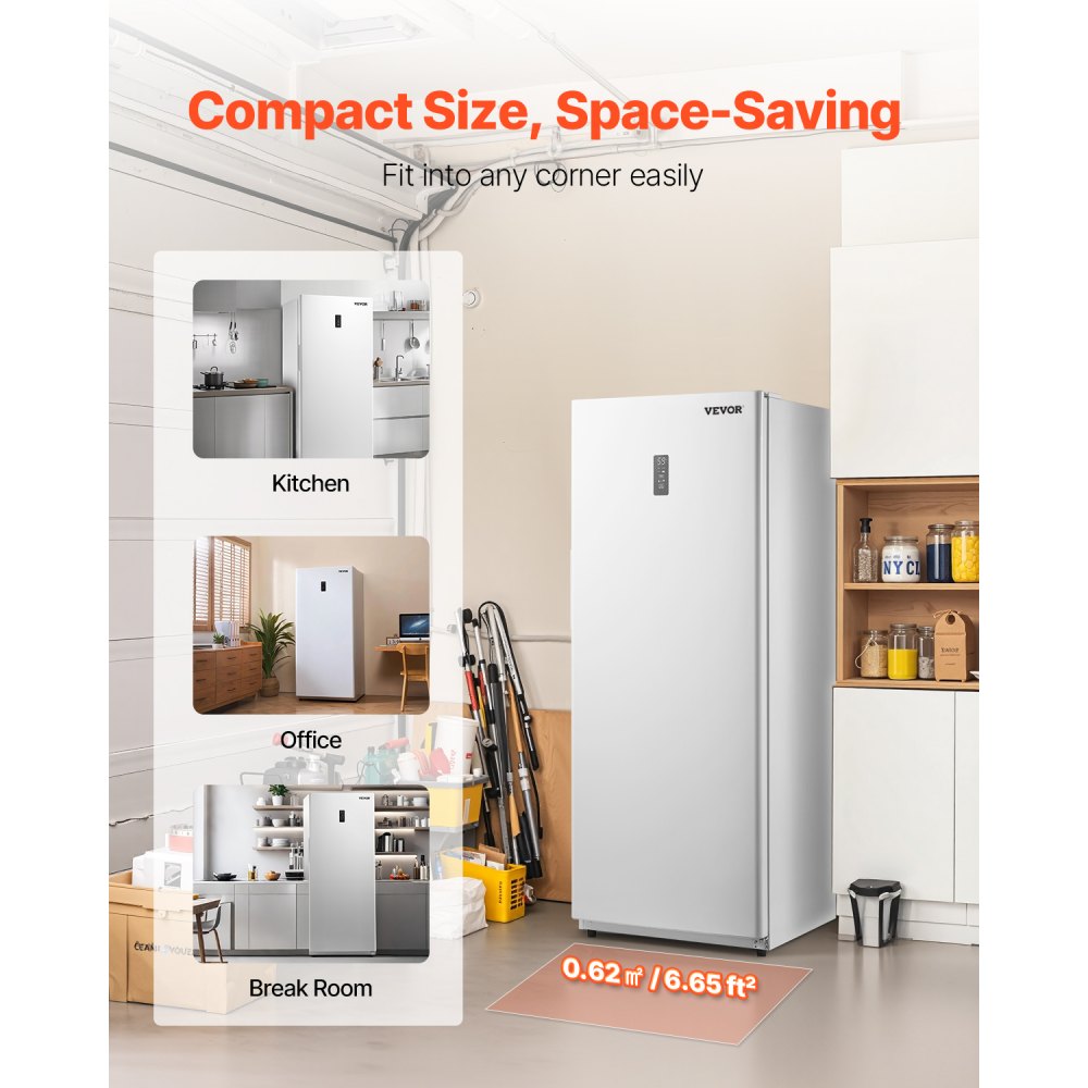 VEVOR Convertible Freezer/Refrigerator, 20.2 Cu.Ft Frost Free Upright Freezer with Temp Control Panel, Door Open too Long Alarm, Adjustable Shelves and LED, Standing Fridge for Kitchen, Office, Garage
