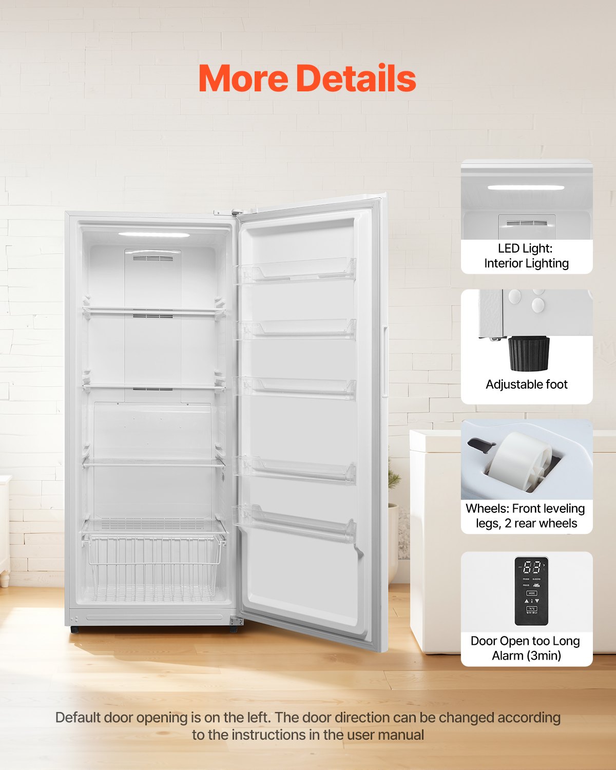 VEVOR Convertible Freezer/Refrigerator, 20.2 Cu.Ft Frost Free Upright Freezer with Temp Control Panel, Door Open too Long Alarm, Adjustable Shelves and LED, Standing Fridge for Kitchen, Office, Garage