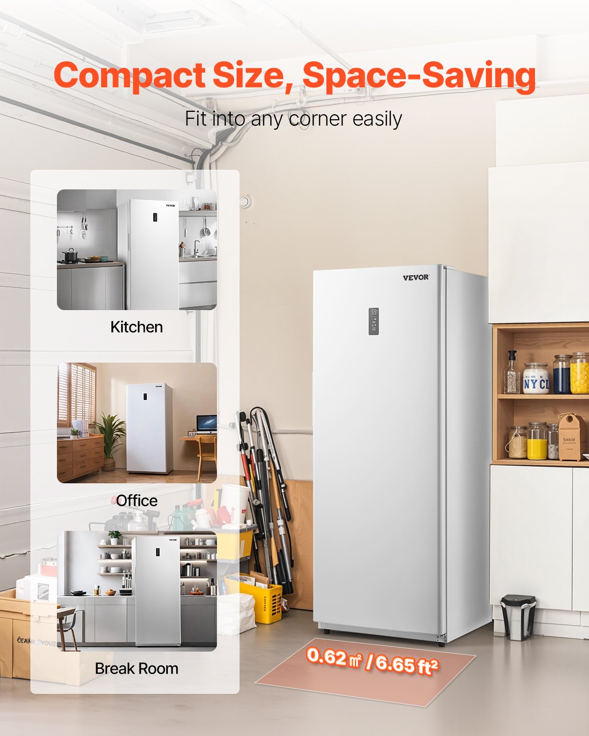 VEVOR Convertible Freezer/Refrigerator, 20.2 Cu.Ft Frost Free Upright Freezer with Temp Control Panel, Door Open too Long Alarm, Adjustable Shelves and LED, Standing Fridge for Kitchen, Office, Garage