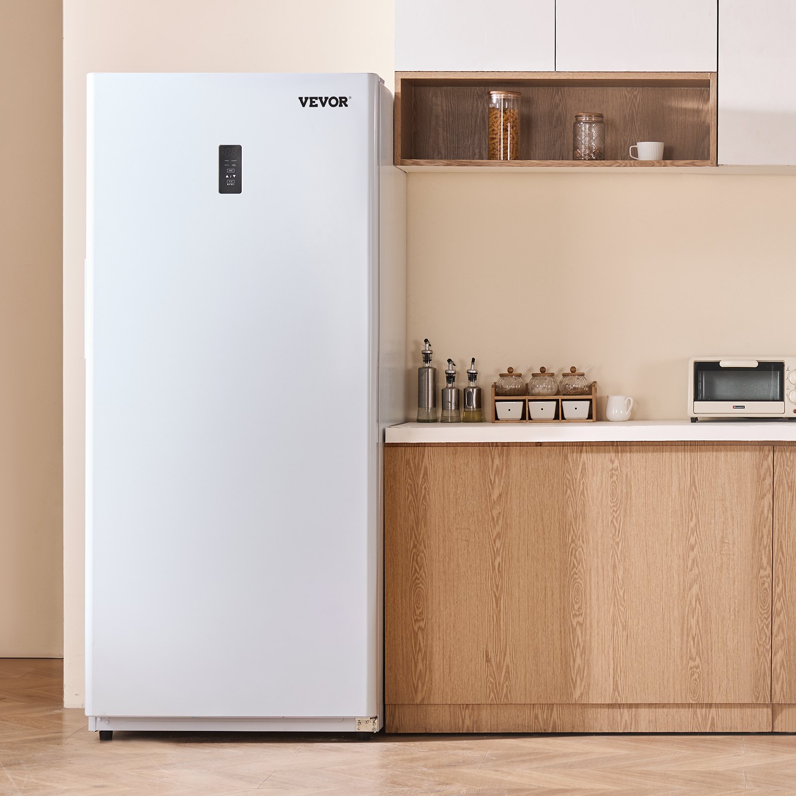 VEVOR Convertible Freezer/Refrigerator, 20.2 Cu.Ft Frost Free Upright Freezer with Temp Control Panel, Door Open too Long Alarm, Adjustable Shelves and LED, Standing Fridge for Kitchen, Office, Garage