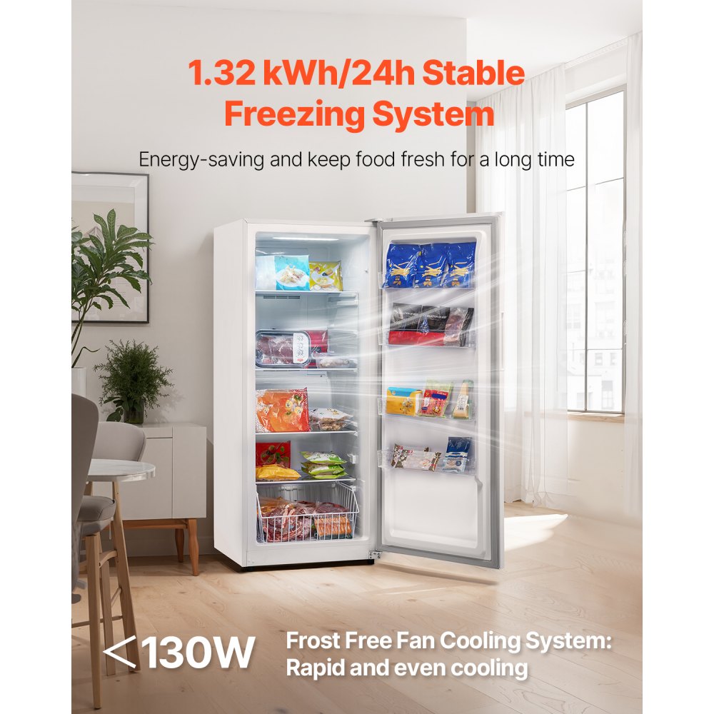 VEVOR Convertible Freezer/Refrigerator, 17 Cu.Ft Frost Free Upright Freezer with Temp Control Panel, Door Open too Long Alarm, Adjustable Shelves and LED, Standing Fridge for Kitchen, Office, Garage