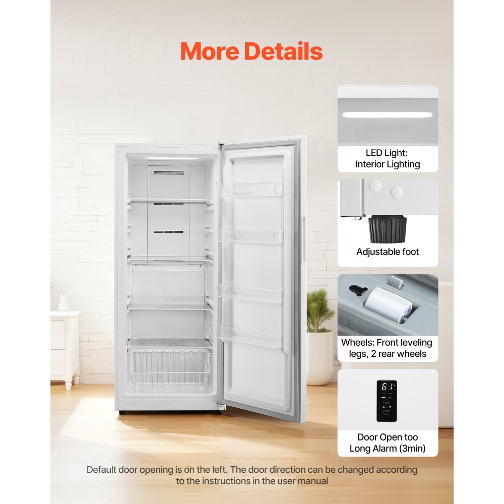 VEVOR Convertible Freezer/Refrigerator, 17 Cu.Ft Frost Free Upright Freezer with Temp Control Panel, Door Open too Long Alarm, Adjustable Shelves and LED, Standing Fridge for Kitchen, Office, Garage