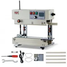 VEVOR Continuous Bag Band Sealing Machine, 6-12 mm Seal Width, Vertical Band Sealer Machine with Roller Printing , Temp & Speed Adjustable, Heat Sealing Machine for 0.03-0.8 mm Plastic Bags