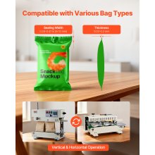 VEVOR Continuous Bag Band Sealing Machine, 6-12 mm Seal Width, Vertical Band Sealer Machine with Roller Printing , Temp & Speed Adjustable, Commercial Heat Sealer Machine for 0.03-0.8 mm Plastic Bags