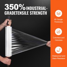 VEVOR Stretch Film, 15 inches x 1000 feet, 1 Pack, 60 Gauge Industrial Strength Clear Durable Stretch Wrap Roll, Heavy Duty Shrink Film Stretch Wrap with Handles for Pallet Wrapping Shipping Moving
