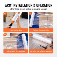 VEVOR Stretch Film, 15 inches x 1000 feet, 1 Pack, 60 Gauge Industrial Strength Clear Durable Stretch Wrap Roll, Heavy Duty Shrink Film Stretch Wrap with Handles for Pallet Wrapping Shipping Moving