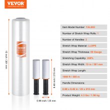 VEVOR Stretch Film, 15 inches x 1000 feet, 1 Pack, 60 Gauge Industrial Strength Clear Durable Stretch Wrap Roll, Heavy Duty Shrink Film Stretch Wrap with Handles for Pallet Wrapping Shipping Moving