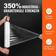 VEVOR Stretch Film, 15 inches x 1000 feet, 3 Pack, 60 Gauge Industrial Strength Clear Durable Stretch Wrap Roll, Heavy Duty Shrink Film Stretch Wrap with Handles for Pallet Wrapping Shipping Moving