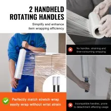 VEVOR Stretch Film, 15 inches x 1000 feet, 3 Pack, 60 Gauge Industrial Strength Clear Durable Stretch Wrap Roll, Heavy Duty Shrink Film Stretch Wrap with Handles for Pallet Wrapping Shipping Moving