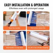 VEVOR Stretch Film, 15 inches x 1000 feet, 3 Pack, 60 Gauge Industrial Strength Clear Durable Stretch Wrap Roll, Heavy Duty Shrink Film Stretch Wrap with Handles for Pallet Wrapping Shipping Moving