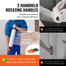 VEVOR Stretch Film, 15 inches x 1000 feet, 4 Pack, 60 Gauge Industrial Strength Clear Durable Stretch Wrap Roll, Heavy Duty Shrink Film Stretch Wrap with Handles for Pallet Wrapping Shipping Moving