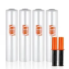 VEVOR Stretch Film, 15 inches x 1000 feet, 4 Pack, 60 Gauge Industrial Strength Clear Durable Stretch Wrap Roll, Heavy Duty Shrink Film Stretch Wrap with Handles for Pallet Wrapping Shipping Moving