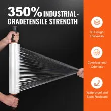 VEVOR Stretch Film, 15 inches x 1000 feet, 2 Pack, 60 Gauge Industrial Strength Clear Durable Stretch Wrap Roll, Heavy Duty Shrink Film Stretch Wrap with Handles for Pallet Wrapping Shipping Moving