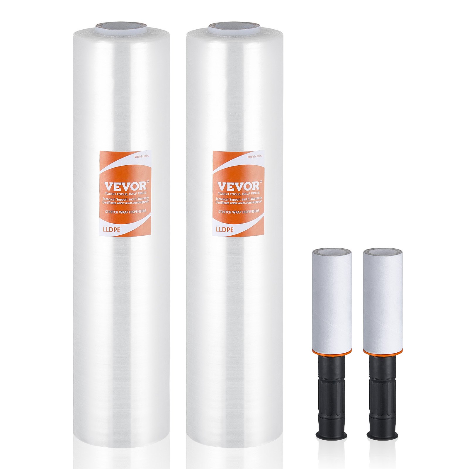 VEVOR Stretch Film, 381 mm (W) x 305 m (L), 2 Pack, 60 Gauge Industrial Strength Clear Durable Stretch Wrap Roll, Heavy Duty Shrink Film Stretch Wrap with Handles for Pallet Wrapping Shipping Moving