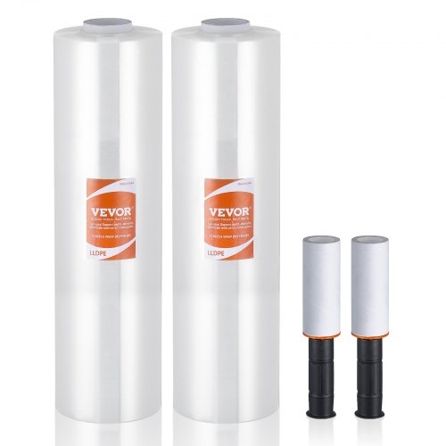 VEVOR Stretch Film, 15 inches x 1200 feet, 2 Pack, 80 Gauge Industrial Strength Clear Durable Stretch Wrap Roll, Heavy Duty Shrink Film Stretch Wrap with Handles for Pallet Wrapping Shipping Moving