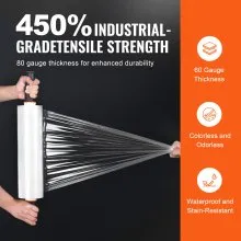 VEVOR Stretch Film, 15 inches x 1200 feet, 2 Pack, 80 Gauge Industrial Strength Clear Durable Stretch Wrap Roll, Heavy Duty Shrink Film Stretch Wrap with Handles for Pallet Wrapping Shipping Moving