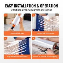 VEVOR Stretch Film, 15 inches x 1200 feet, 2 Pack, 80 Gauge Industrial Strength Clear Durable Stretch Wrap Roll, Heavy Duty Shrink Film Stretch Wrap with Handles for Pallet Wrapping Shipping Moving