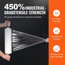 VEVOR Stretch Film, 15 inches x 1200 feet, 1 Pack, 80 Gauge Industrial Strength Clear Durable Stretch Wrap Roll, Heavy Duty Shrink Film Stretch Wrap with Handles for Pallet Wrapping Shipping Moving