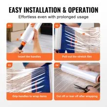 VEVOR Stretch Film, 15 inches x 1200 feet, 1 Pack, 80 Gauge Industrial Strength Clear Durable Stretch Wrap Roll, Heavy Duty Shrink Film Stretch Wrap with Handles for Pallet Wrapping Shipping Moving
