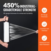 VEVOR Stretch Film, 15 inches x 1200 feet, 4 Pack, 80 Gauge Industrial Strength Clear Durable Stretch Wrap Roll, Heavy Duty Shrink Film Stretch Wrap with Handles for Pallet Wrapping Shipping Moving