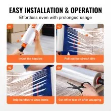 VEVOR Stretch Film, 15 inches x 1200 feet, 4 Pack, 80 Gauge Industrial Strength Clear Durable Stretch Wrap Roll, Heavy Duty Shrink Film Stretch Wrap with Handles for Pallet Wrapping Shipping Moving