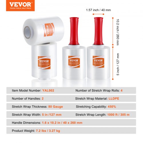 Stretch Film, 5 Inches X 1000 Feet, 2 Pack, 80 Gauge Industrial Strength Clear Durable Stretch Wrap Roll Heavy Duty Shrink Film Stretch Wrap With Handles For Pallet Wrapping Shipping Moving P 010204255405 - View #4