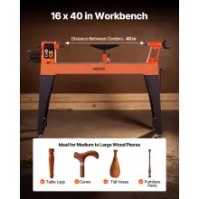 Woodworking Lathe 1.5 HP 16 x 40 in Wood Lathe Machine Variable Speed 0-3200 RPM