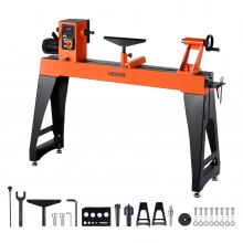 VEVOR Woodworking Lathe, 1100W / 1.5 HP, Wood Lathe Machine with 0 to 3200 RPM Variable Speed, 406 x 1020 mm Workbench, Brushless DC Motor, Cast Iron Body, Tool Rest, for Medium to Large Projects Woodworking
