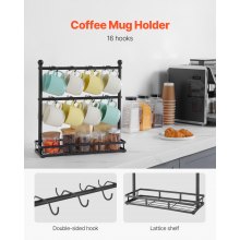 VEVOR Coffee Mug Holder for Countertop 16 Hooks Cup Rack with Storage Base